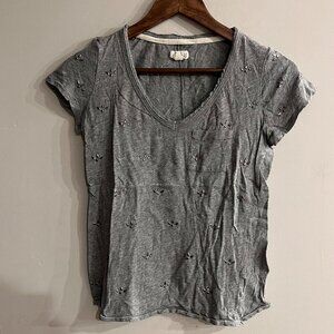 MASON JULES Women's Dark Gray Studded Detail V-Neck Short Sleeve Tee Size XS